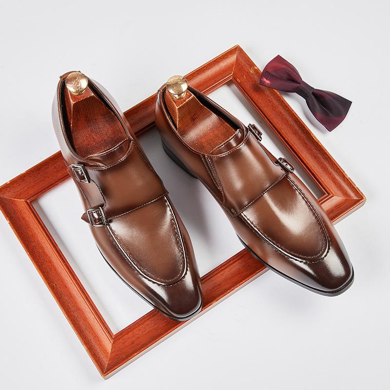Japanese Pointed Toe New British Style Double Buckle Mengke Monk Shoe Men's Business Formal Leather Shoes Leather Office
