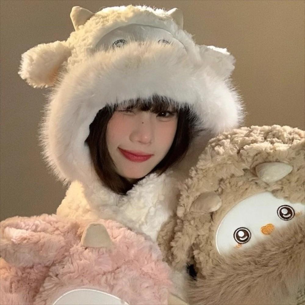 Thickened Ear Protection Hat Warm Lei Feng Cap Kawaii Little Sheep Plush Hat Streetwear