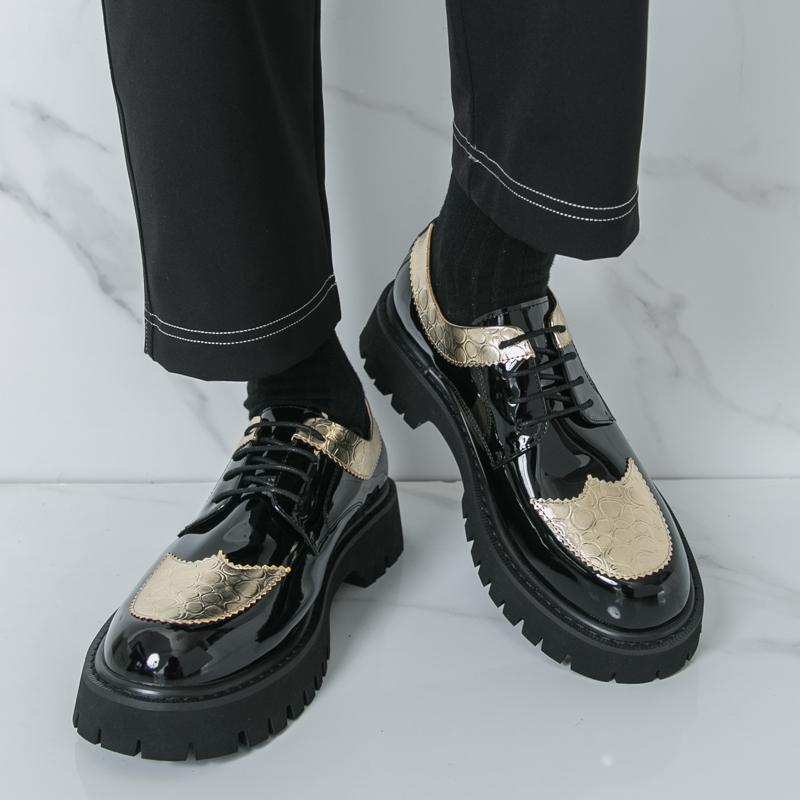 Мужские туфли дерби на толстой подошве, цветные блоки, на шнуровке, деловые, банкетные, мужская обувь