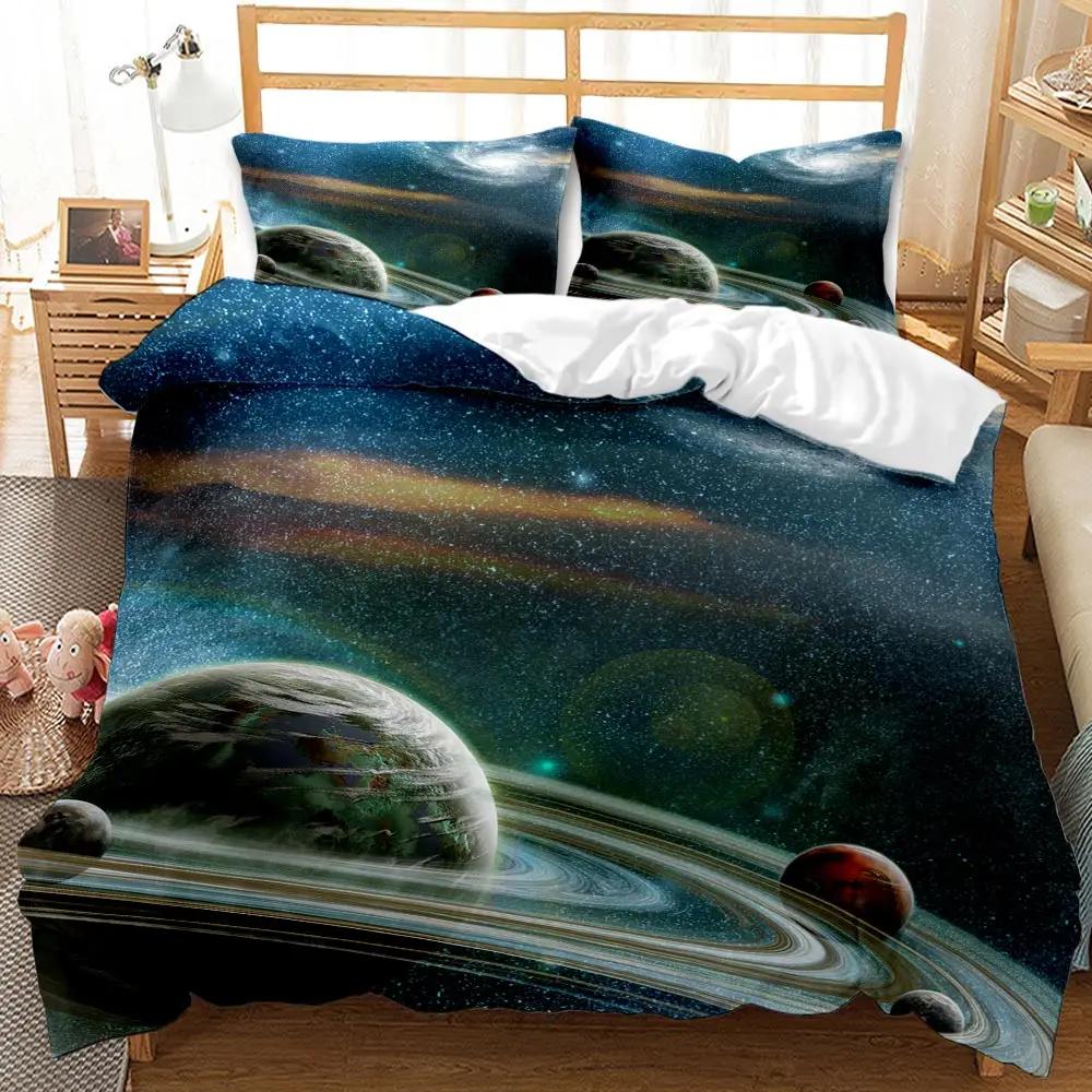 3D Galaxy Duvet Cover Set Single Double Twin/Queen 2pcs/3pcs/4pcs Bedding Sets Universe Outer Space Themed Bed Linen 2
