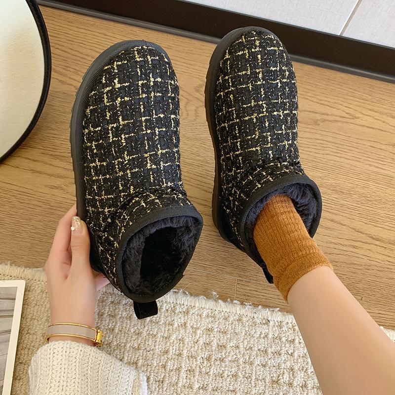 Мода Новая Мода Стиль Снежные Ботинки Короткие Зимние Сапоги из Овчины Женские Клетчатые Шерстяные Ботильоны Меховая Подкладка Теплые Ботильоны Женские Плоские Туфли