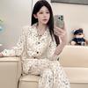 1011 new ice silk pajamas women's thin long-sleeved trousers penguin print cartoon thin loungewear can be worn outside
