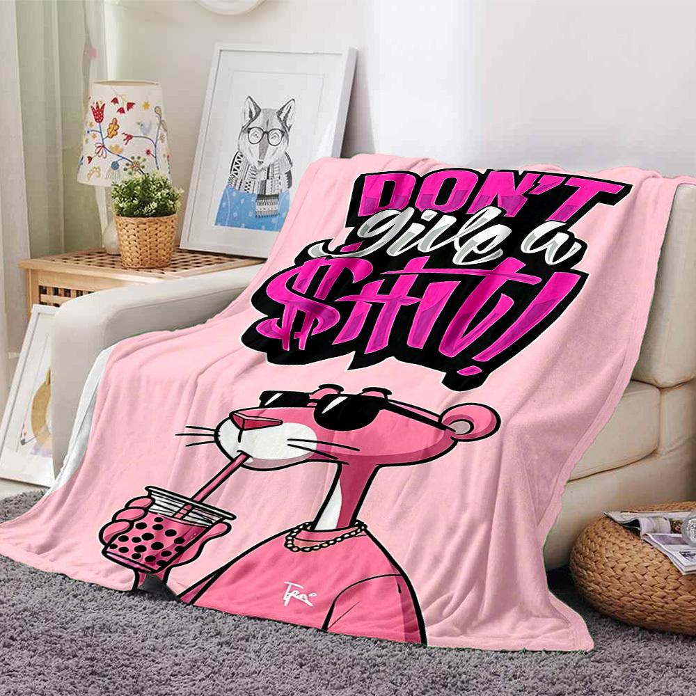 1pc Pink Panther Themed Printed Soft and Comfortable Home Blanket, Small Throw Blanket, Nap Blanket, Suitable as a Gift l049