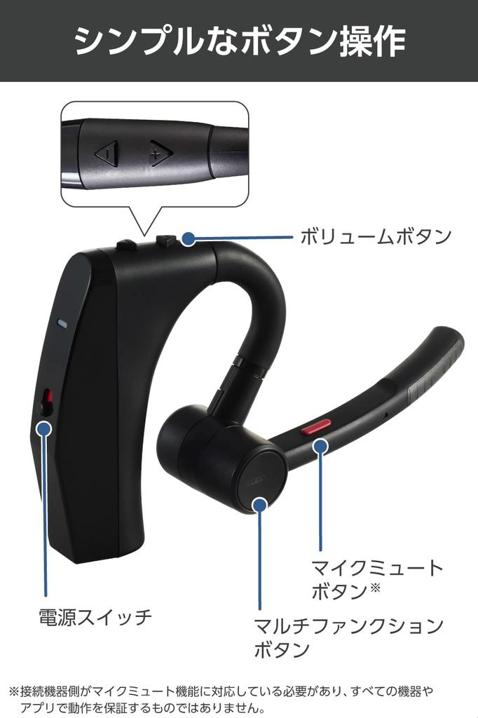 ELECOM Bluetooth Single Open Dual Noise Compatible with HD Maximum Continuous Standby 100 Compatible with Black Headset, Wireless, Ear, Ear,