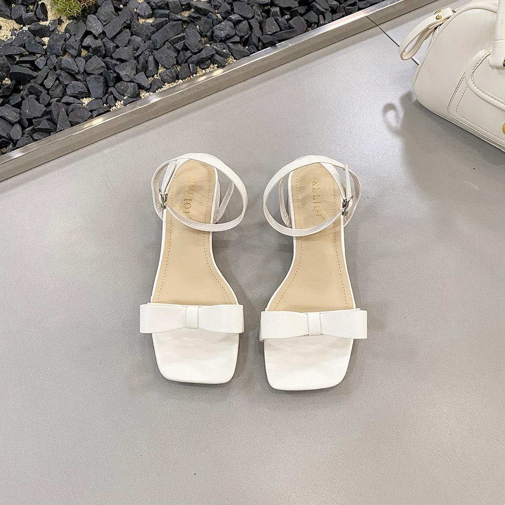 Мода квадратный носок женские босоножки 2024 Новые поступления бантовый дизайн черный серебристый бежевый розовый плоские туфли на низком каблуке летние платья сандалии туфли-лодочки обувь 39