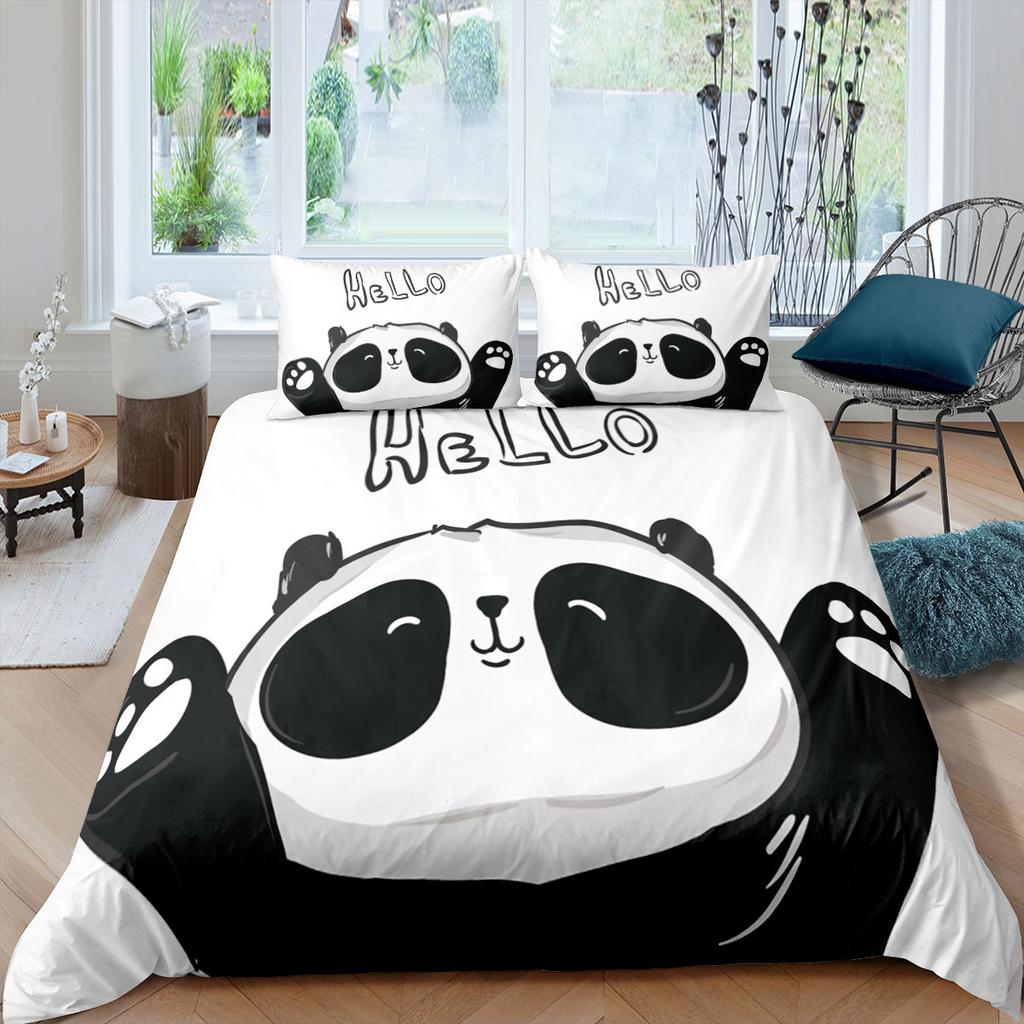 Kids Panda King Queen Duvet Cover Cute Animal Bedding Set For Boys Girls Cartoon Style 2/3pcs Quilt Cover Flower Comforter Cover