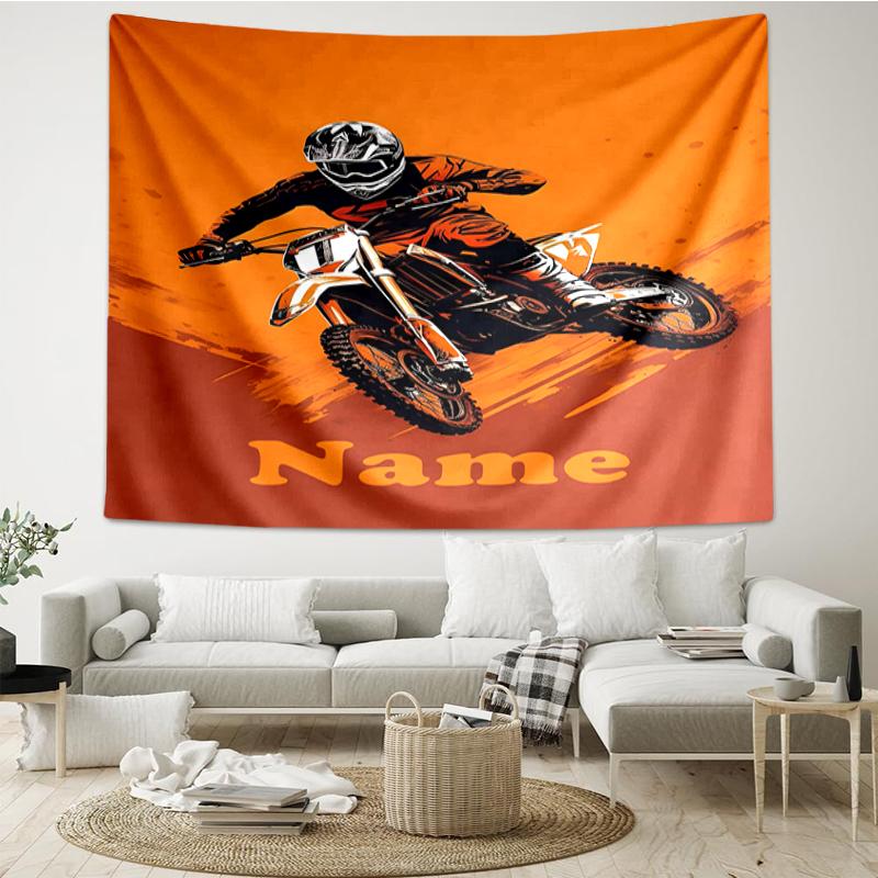 Custom Name off-road motorcycles Print Tapestry, Backdrop, Easy Setup, Ideal for Bedroom, Office & Living Room, with Aesthetic Wall Hanging Decor.