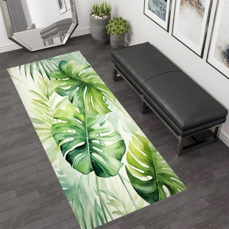 Tropical Banana Leaf Runner Rug Dark Green Palm Leaves Print Non Slip Carpet Jungle Tropical Home Decor Mat