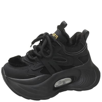 Мода 2024 года, женские зимние теплые плюшевые зимние туфли на каблуке 7,5 см, спортивные кроссовки на платформе, женские кожаные туфли на толстом меху