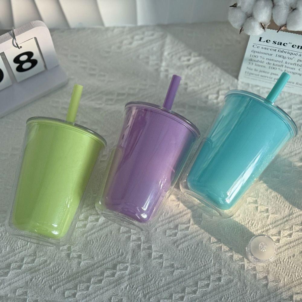 Leakproof Double-layer Straw Cup Sealed Drinking Bottle Plastic Water Bottle  Children Adult