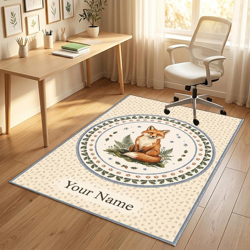 Forest Theme Soft Crystal Velvet Rug Custom Name & Text Print Non Slip Floor Rug for Bedroom Living Room
