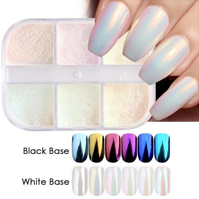 6 Grids Nail Glitter Aurora Mirror Powder Pearl Shell Rubbing Pigment Soap Sparkly Charm Nails Art Design