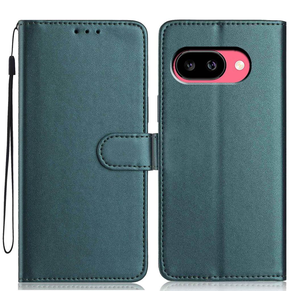 For Google Pixel 9a Wallet Case with Strap/Multiple Card Slots Solid Color Leather Stand Phone Cover