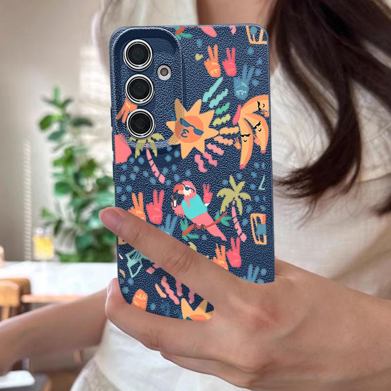 Красочный Мультяшный Чехол Для Samsung Galaxy S25 Edge S24 Ultra S23 S22 Plus S21 FE S26 Ultra Силиконовый Чехол с Кожаной Текстурой