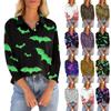 Women's Seven Quarter Sleeved T-shirt V-neck Button Up Shirt With Printed Loose Top For Halloween