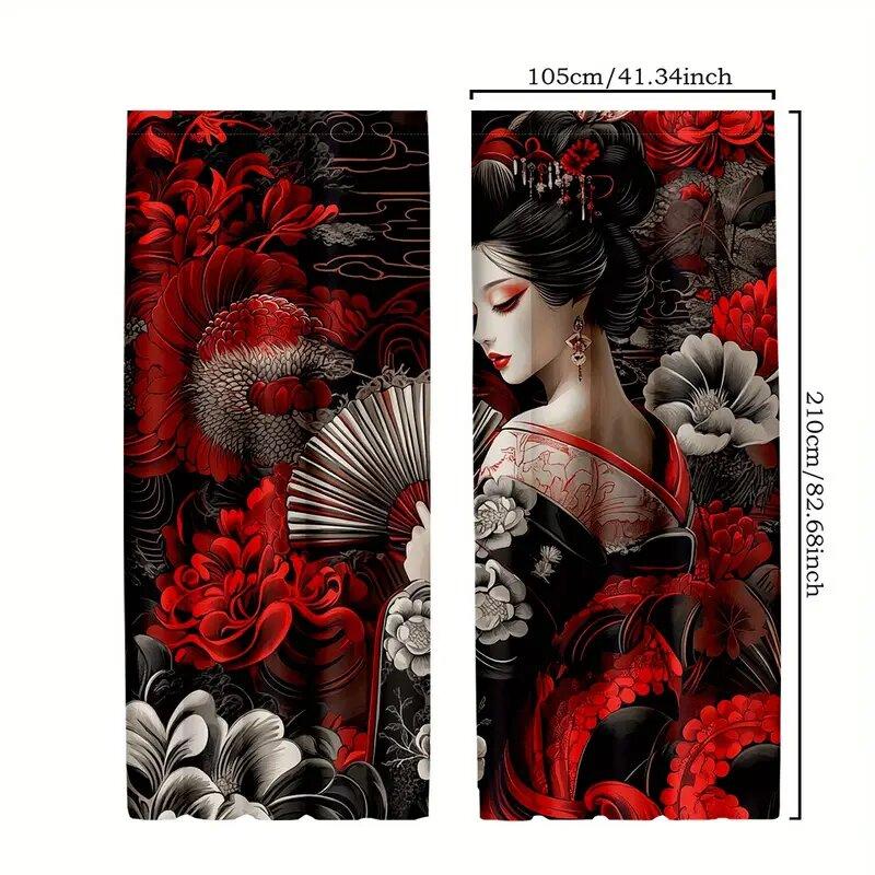 2 шт. - Японские шторы с принтом гейши в кимоно, шторы с кулиской, украшение для дома, украшение для комнаты