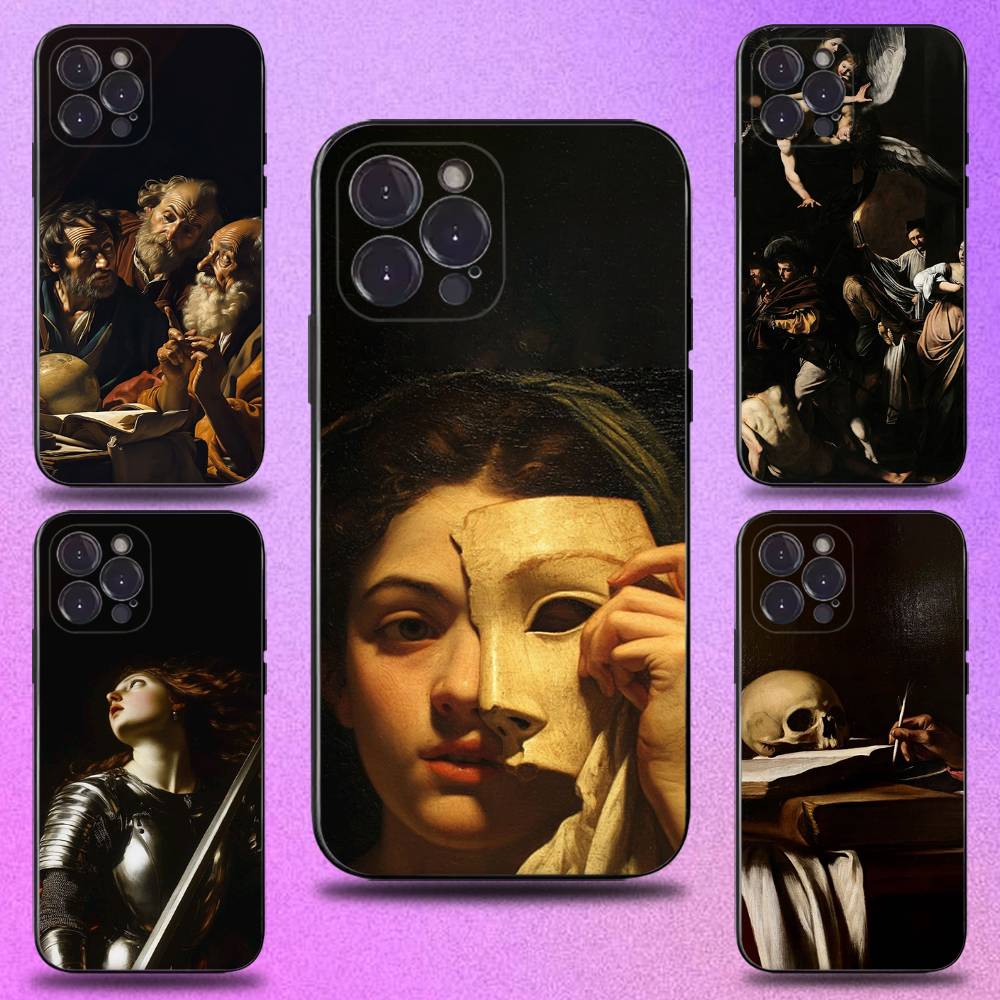 Классические картины Караваджо Для iPhone 17,16,15,14,13,12,11,Pro,Max,Plus,E,SE4,Air,Mini Черный Мягкий Чехол для Телефона