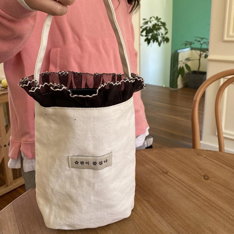 Корейский стиль кружева холст сумка милый сладкий темперамент сумки-ведра портативный пикник сумка для женщин девочек студент ланч сумка