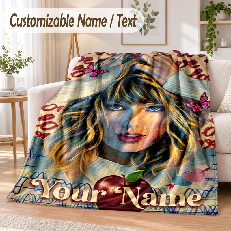 Taylor Swift Custom Name Flannel Throw Blanket Soft Warm for Sofa Bed Indoor Home Use