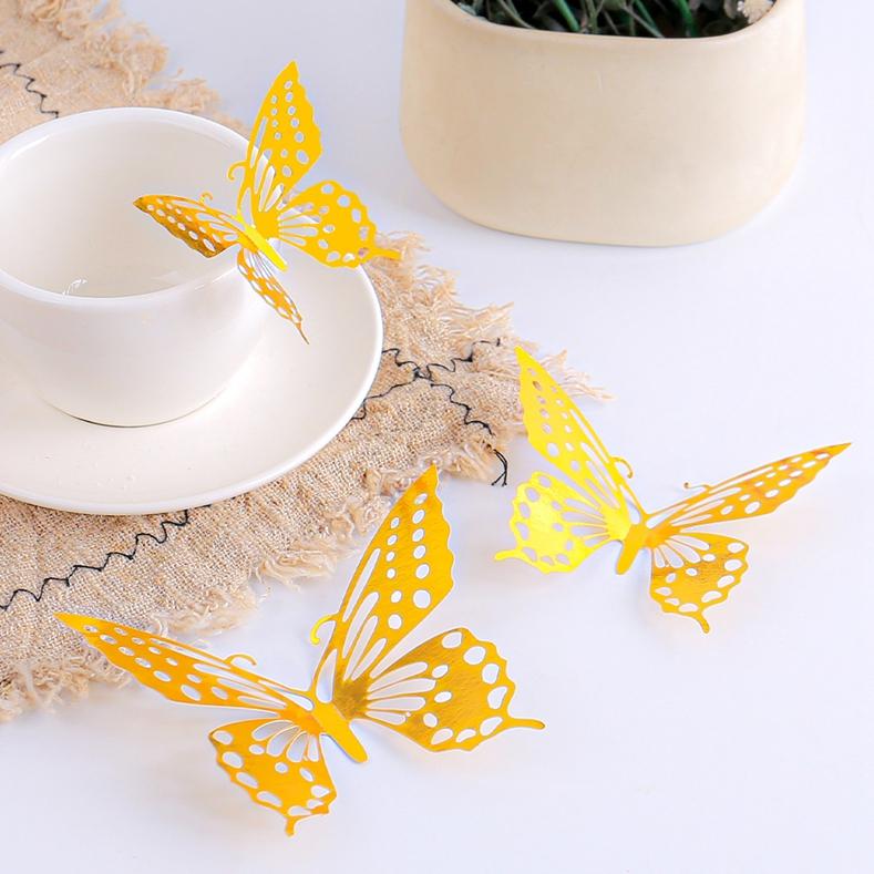 12 PCS Christmas Hollow Butterfly Wall Murals Stickers Removable 3D Wall Decals Birthday Party Decors