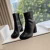 Мода 2026 Осень Зима Мягкая Кожа Разделенный носок Таби Женские Ботильоны Мода Молния Толстый Высокий каблук Челси Массивная Обувь Короткие Ботильоны
