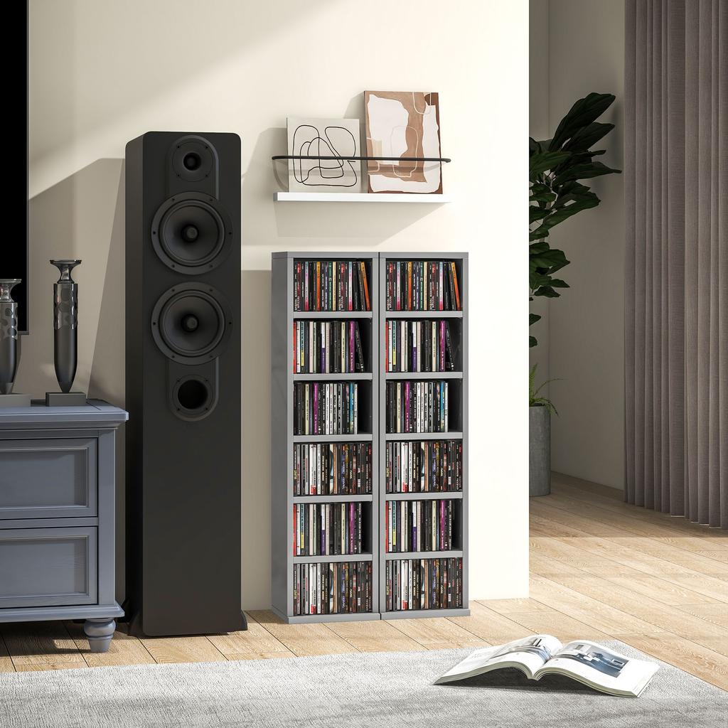Set Of 2 CD Media Display Shelf Unit Tower Rack With Adjustable Shelves High Gloss Grey