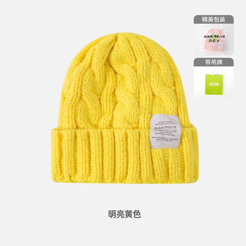 Solid color twist wool hat female autumn and winter student warm ear protection knitted hat couple versatile cold hat