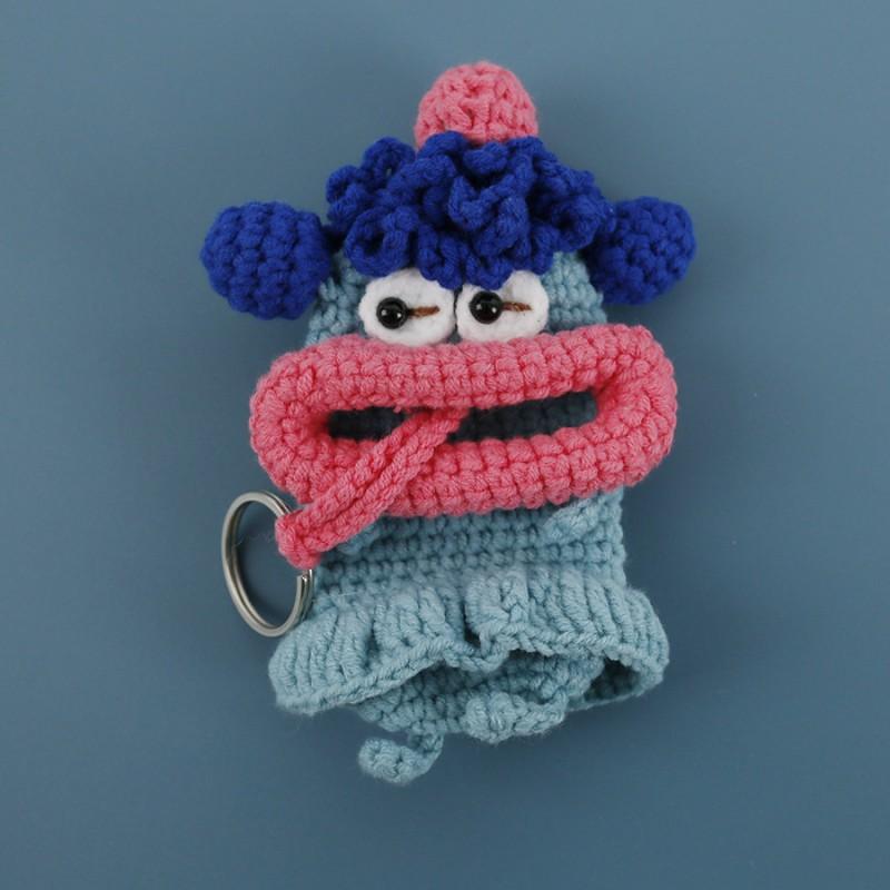 Funny Crochet Keychains Knitting Cute Sausage Mouth Doll Key Holder Knitted Storage Bag Keyrings For Car Keys Custom
