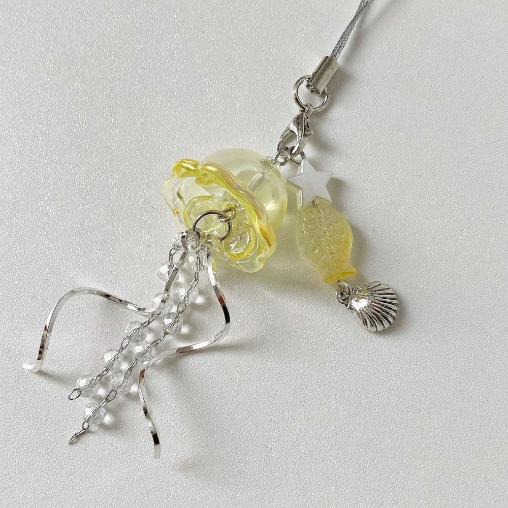 Sea Shell Fish Y2K Jellyfish Mobile Key Chain Jellyfish Tassel Phone Charm Keycord Mobile