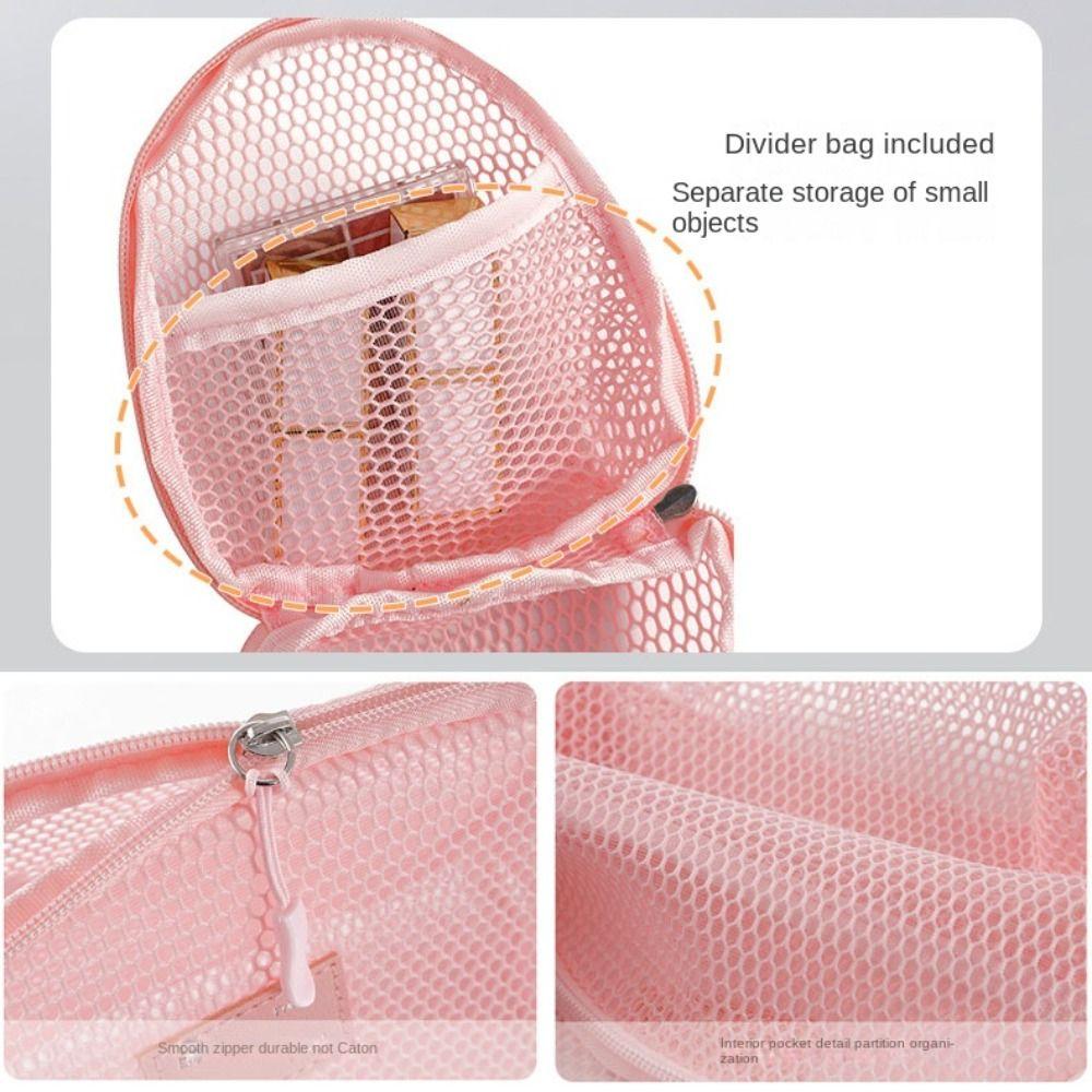Casual Nylon Cosmetic Bag With Zipper Mesh Storage Pouch Multipurpose Hand-held Mesh Makeup Bags Women