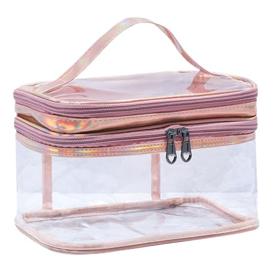 Cosmetic Bag Large Capacity Dry Wet Separation Waterproof Portable Handle Clear Visible Zipper Travel Toiletry Makeup Pouch Travelling Use