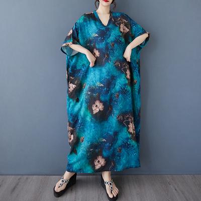 2025 Летнее платье больших размеров для женщин, повседневное винтажное платье-рубашка с V-образным вырезом, свободное базовое платье с принтом