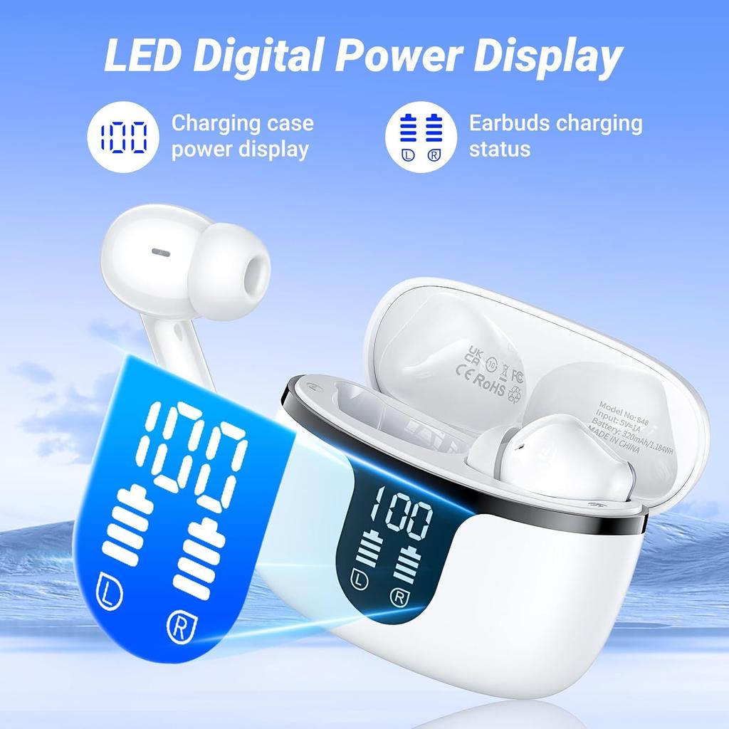 Беспроводные наушники Bluetooth 5.4, наушники с басовым стерео, вкладыши с шумоподавлением, микрофон, водонепроницаемые IP7, внутриканальные наушники, гарнитура на 36 часов для Android iOS