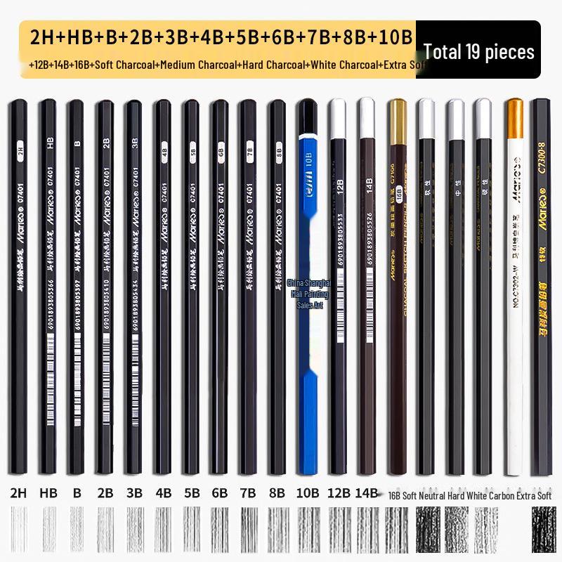 Mali Student Sketching & Drawing Pencil Set: Includes 2B, 4B, 14B soft, medium, hard, and charcoal pencils ideal for art exams.