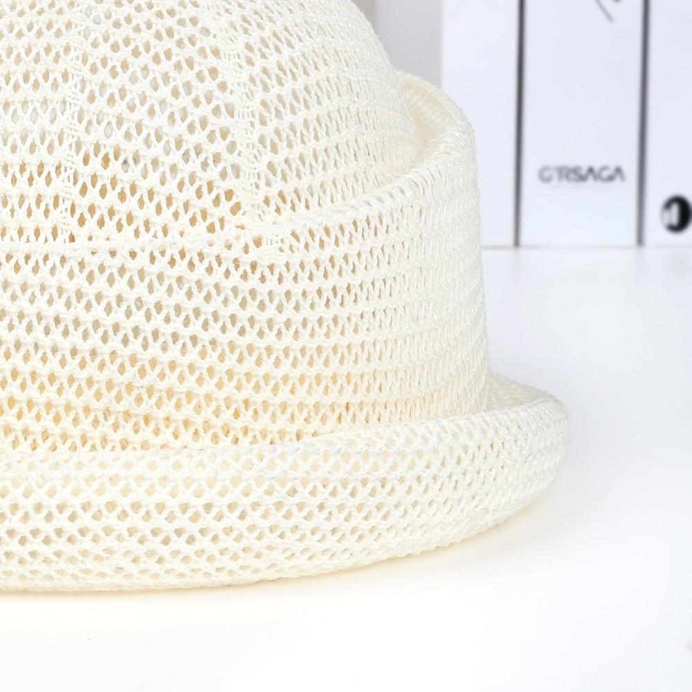 Summer Straw Pillbox Hat Curled Edge Circle Top Straw Hat Sun Basin Hat