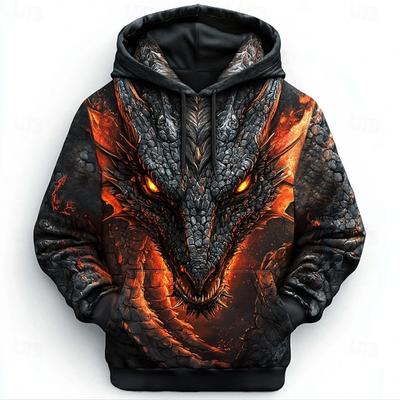 Мужские толстовки с ретро-узором дракона, 3D-принт, креативный дизайн, длинный рукав, повседневный пуловер, модная крутая одежда оверсайз, дышащая