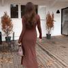 French neck long-sleeved dress women's autumn temperament pure desire sexy hot girl waist slim hip fish tail long skirt