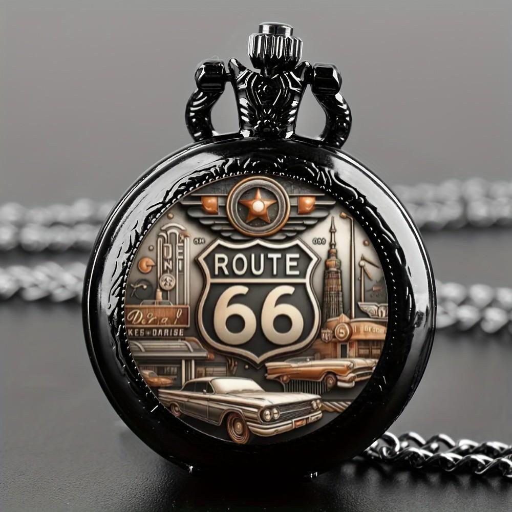 Antique Exquisite Route 66 American The Mother Road Pocket Watch Design, Precise Quartz Movement Watch Gift for Male and Kids
