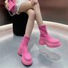 Chunky Women Elastic Slimming Ankle Boots Fashion Elegant Slip On Shoes Platform Heel Women's Morder Short Booties