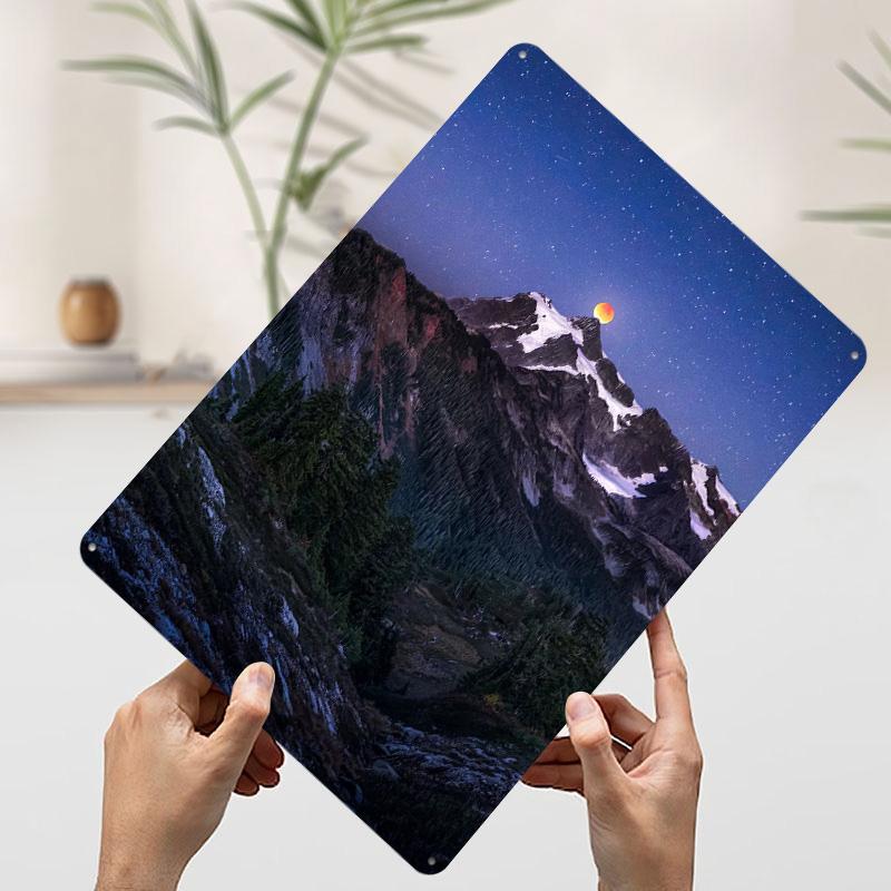 Blood Moon Over Shuksan Metal Poster Customized Wall Art Retro Vintage Tinplate Signs for Home Decor Setup Decorations Wand Deko