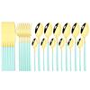 24 Pieces Sets Kitchen Tableware Cutlery Set Mint Green Gold Stainless Steel Dinnerware Set Food Flatware Mirror Silverware Set