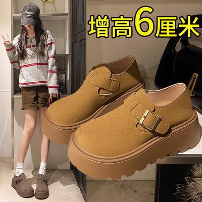 Весна 2025 новые французские ретро повседневные ленивые туфли на платформе для увеличения роста детская обувь модные туфли на толстой подошве нескользящие лоферы