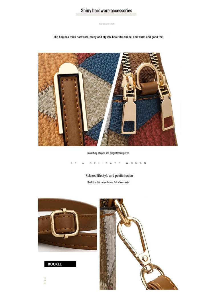 Этнический стиль колор-блок пэчворк двойная молния сумка кроссбоди