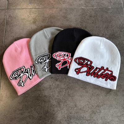 1 шт. Унисекс Шапка-бини Вязаная шапка, Акриловая надпись Теплая Эластичная Дизайн Шапка-череп, Подходит для повседневной носки, Осень и Зима
