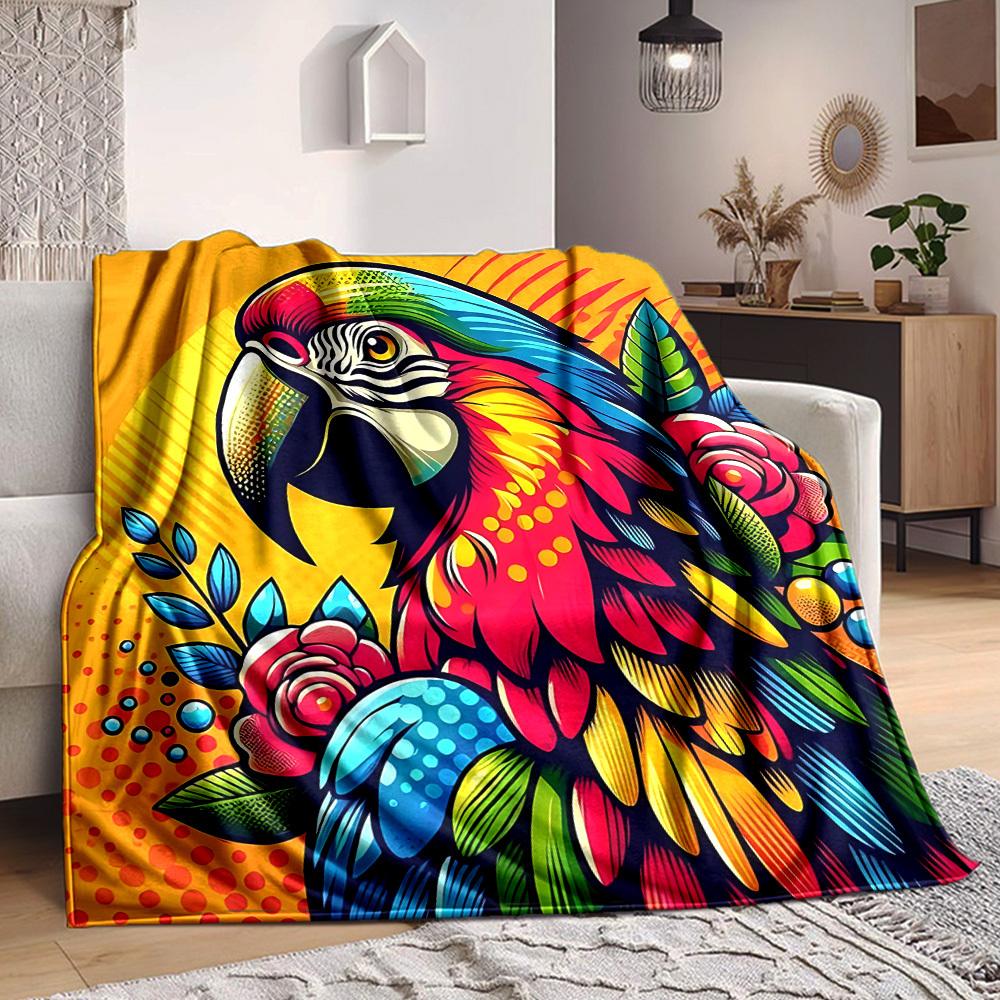 1pc Parrot Flowers Lightweight Flannel Blanket, Comfortable and Warm Blanket, for Office and Camping Sofa Bed, Livingroom055