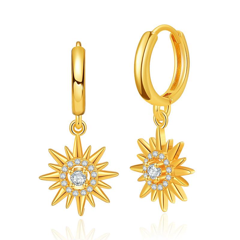 Sunflower Design 18k Real Gold Plated Zircon Inlaid Delicate Fashion Ear Cuff Earrings For Women