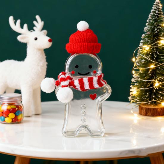 Gingerbread Man Drink Bottles with Lid 400ml Reusable Christmas Beverage Container for Milk Juice Tea Coffee DIY Festive Gifts