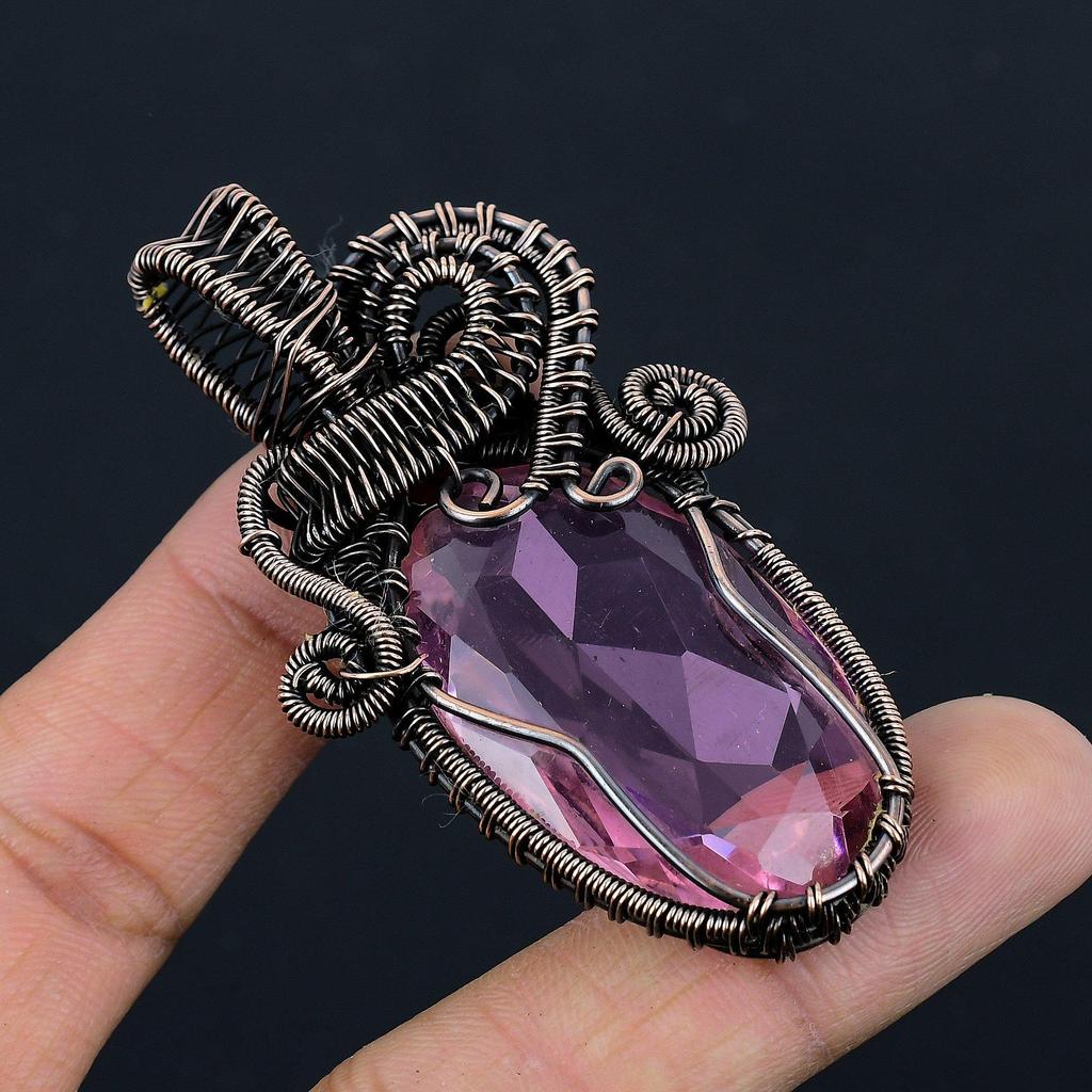 Pink Kunzite Pendant Gemstone Jewelry, 999 Copper Wire Wrapped Pendant, Handmade Jewelry Birthstone Pendant, Gift For Him