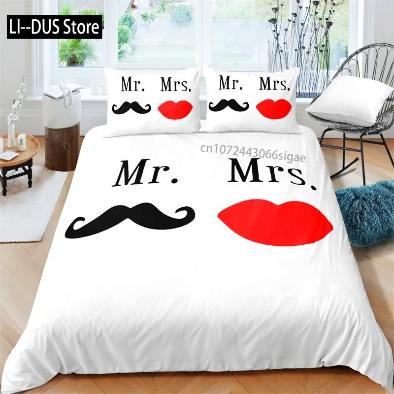 Черно-белый пододеяльник Queen/King/Full Size Mr and Mrs Комплект постельного белья из 3 предметов Мягкий микрофибровый парный романтический пододеяльник