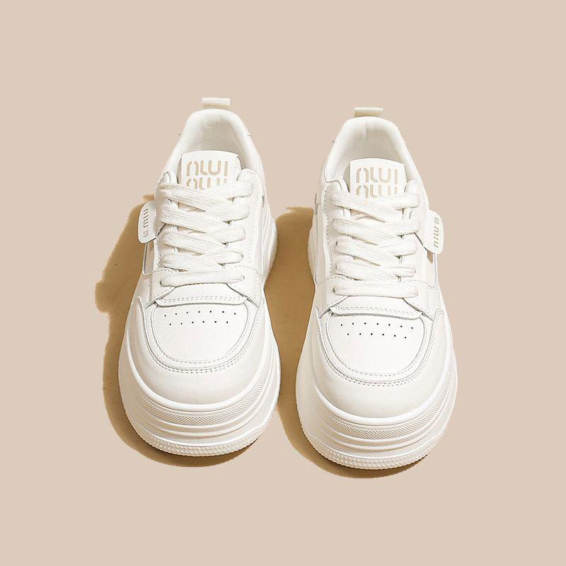 Leather small thick-soled muffin heightening board shoes women's shoes spring and summer new little white shoes casual sports shoes